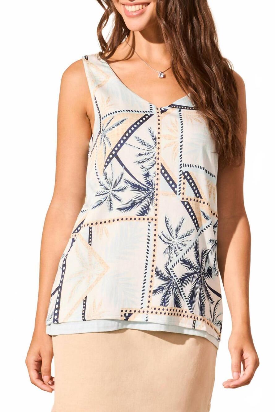 NEW TRIBAL reversible tropic waters cami tank top in white/navy